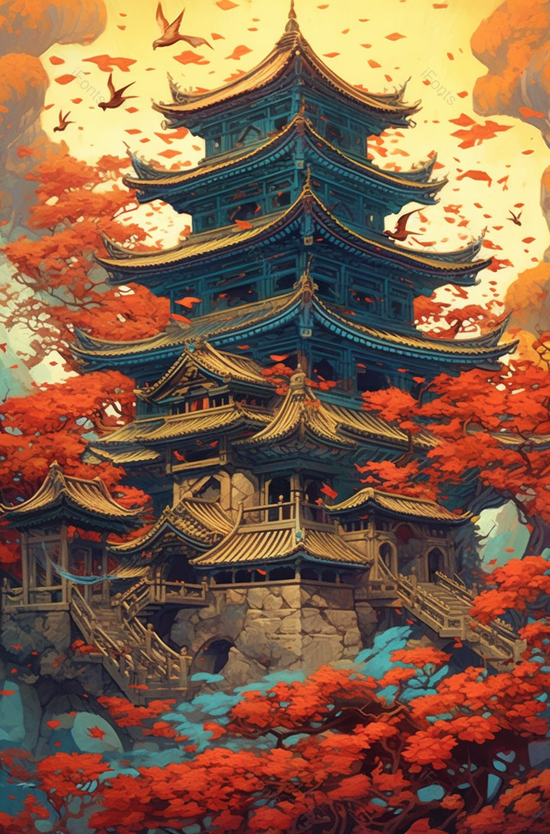 房屋建筑国潮风节日中秋插画背景,插画/手绘图,插画/手绘图库,插画/手绘图下载,插画/手绘